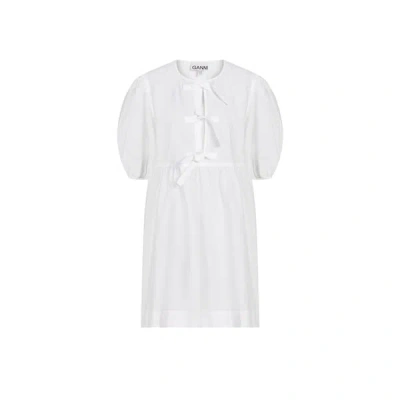 Ganni Organic Cotton Tie String Mini Dress In White