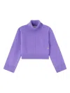 Ganni Roll-neck Cropped Sweater In Purple