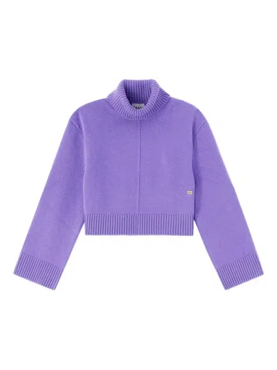 Ganni Roll-neck Cropped Sweater In Purple