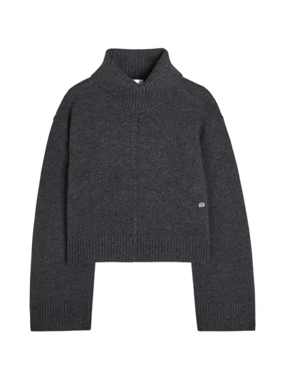 Ganni Roll-neck Wool Sweater In Gray