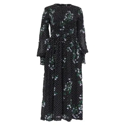 Ganni Rometty Smocked Printed Georgette Midi Dress In Floral Print Viscose In Multi