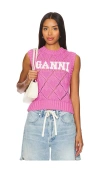 Ganni Logo Intarsia Cotton-blend Sweater Vest In 玫瑰紫