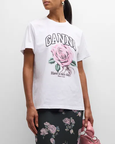 Ganni Rose Basic Jersey T-shirt In White