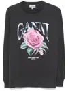Ganni Black Basic Jersey Rose Relaxed T-shirt In Grey