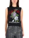 Ganni Flowers Grey Vest In Black