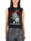 Ganni Flowers Grey Vest In Gray