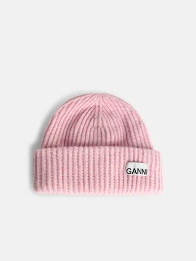 Ganni Rose Wool Beanie In Pink