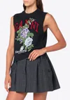 Ganni Dark Grey Rose Wool-blend Vest Women In Black