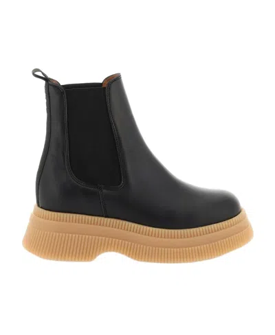 Ganni Round Head Chelsea Boots In Black