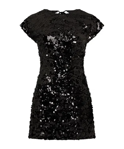 Ganni Sequined Velvet Mini Dress In Black