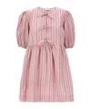 Ganni Striped Puff Sleeve Dress With Bow In Pink