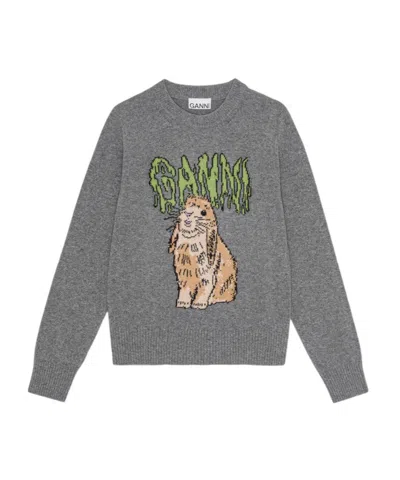 Ganni Wool Blend Sweater In Grey