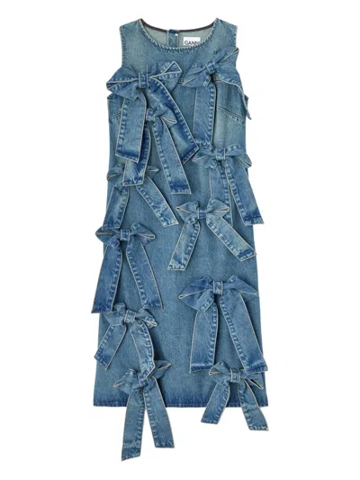 Ganni Round-neck Denim Midi Dress In Blue