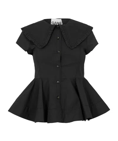 Ganni Round Neck Short-sleeve Shirt In Black