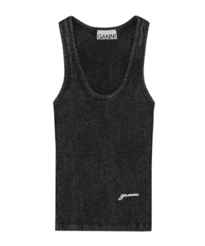 Ganni Round Neck Sleeveless Vest In Black