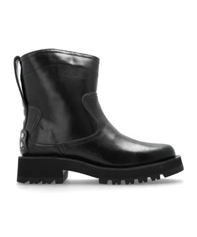 Ganni Round Toe Ankle Boots In Black