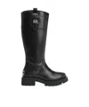 Ganni Buckle Knee-high Leather Lug Round Boots In Black