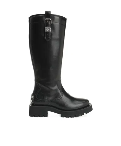 Ganni Round Toe Boots In Black