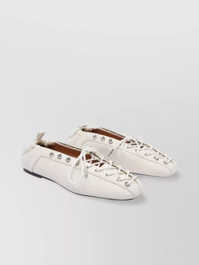 Ganni Womens White Eyelets Lace-up Pélinova Ballet Flats Eur 37 / 4 Uk In Neutral