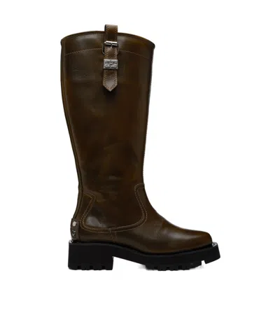 Ganni Round-toe High Boots In Green