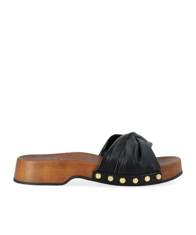 Ganni Tia Fairy Black Recycled Leather Polyurethane Polyester Wood Slides