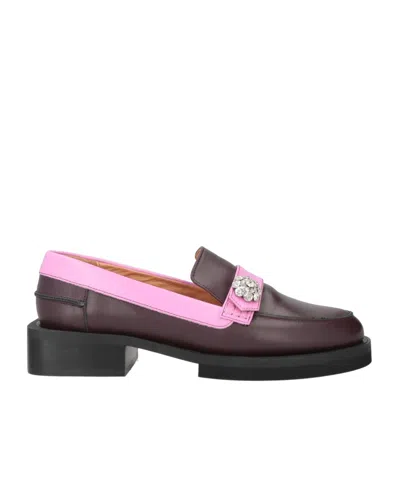 Ganni Round Toe Two-tone Platform Loafers In Brown