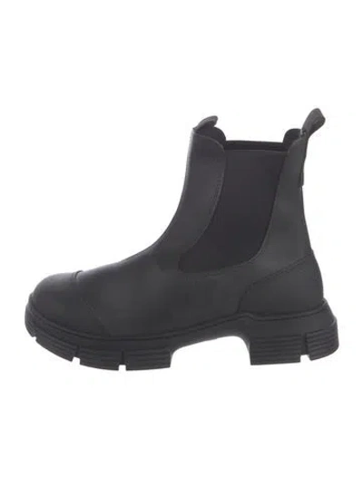 Pre-owned Ganni Rubber Chelsea Boots In Black