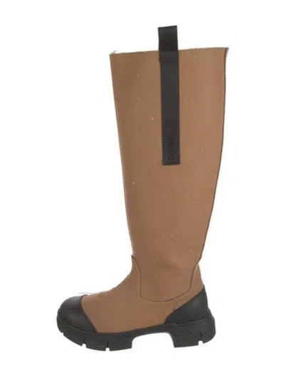 Pre-owned Ganni Rubber Colorblock Pattern Rain Boots In Neutral