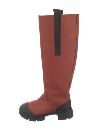 Pre-owned Ganni Rubber Colorblock Pattern Rain Boots In Red