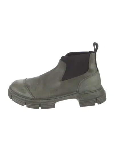 Pre-owned Ganni Rubber Grosgrain Trim Chelsea Boots In Green