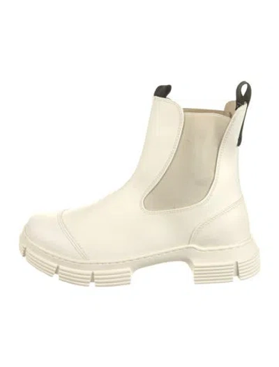 Pre-owned Ganni Rubber Grosgrain Trim Rain Boots In White