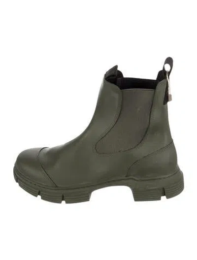 Pre-owned Ganni Rubber Rain Boots In Green