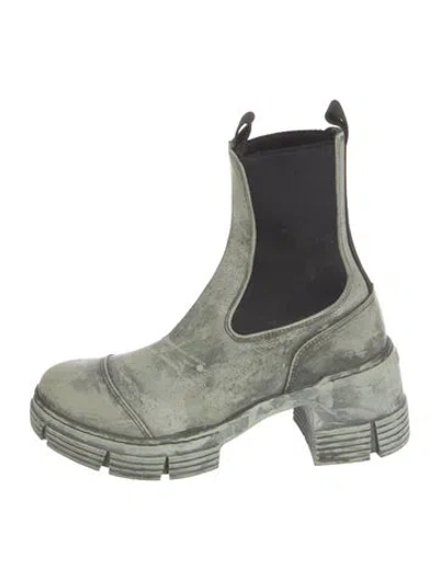 Pre-owned Ganni Rubber Rain Boots In Green
