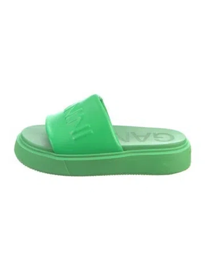 Pre-owned Ganni Rubber Slides In Green