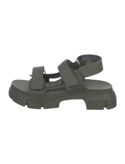Pre-owned Ganni Rubber Slingback Sandals In Green
