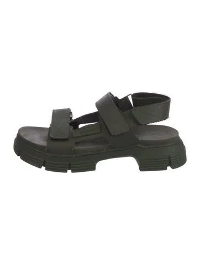 Pre-owned Ganni Rubber Slingback Sandals In Green