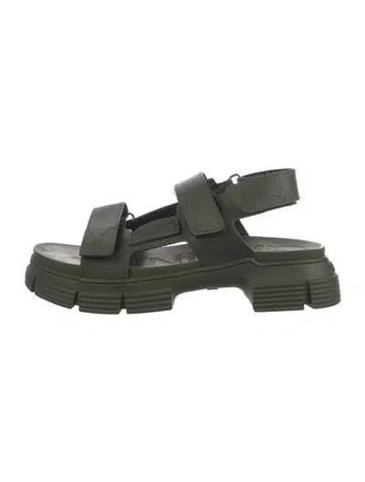 Pre-owned Ganni Rubber Slingback Sandals In Green