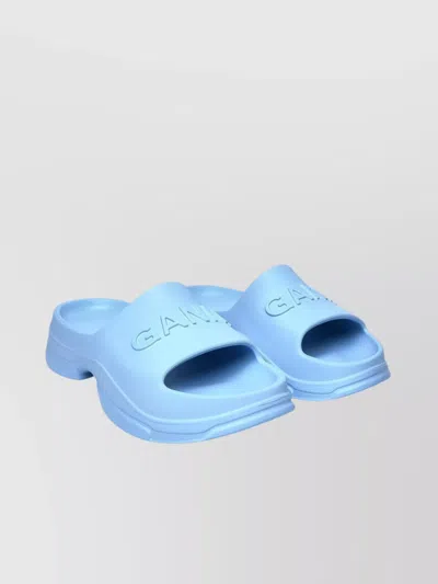 Ganni Rubber Slippers Flat Sole Open Toe In Blue