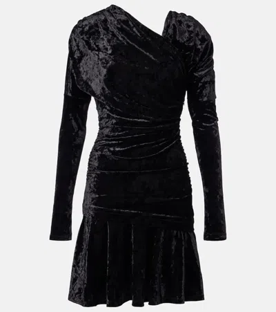 GANNI RUCHED ASYMMETRIC VELVET MINIDRESS