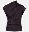 Ganni Ruched Cotton-blend Top In Brown