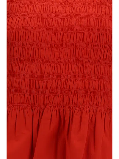 Ganni Ruched Cotton Blouse In Red