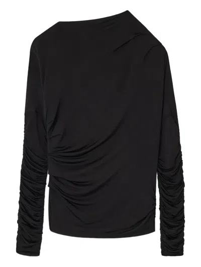 Ganni Long-sleeve Ruched Top In Black