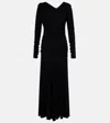 Ganni Interlock Jersey Crossover Ruched Long Dress Dresses Black In Black