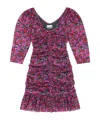 Ganni Minikleid Aus Stretch-satin Mit Floralem Print Und Raffungen In Multicolor