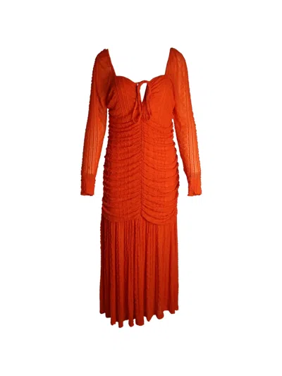 Pre-owned Ganni Ruched Midi Dress In Orange
