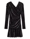 Ganni Ruched Asymmetric Velvet Minidress In Black