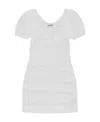 Ganni Ruched Puff-sleeve Minidress In White