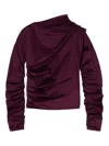 Ganni Satin Blouse With Draped Detail And High Neck In Purple