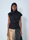 Ganni Asymmetric Draped Sleeveless Top With Open Back In Black