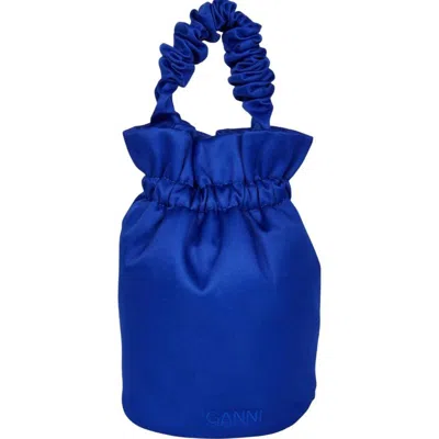 Ganni Ruched Top Handle Bag In Blue